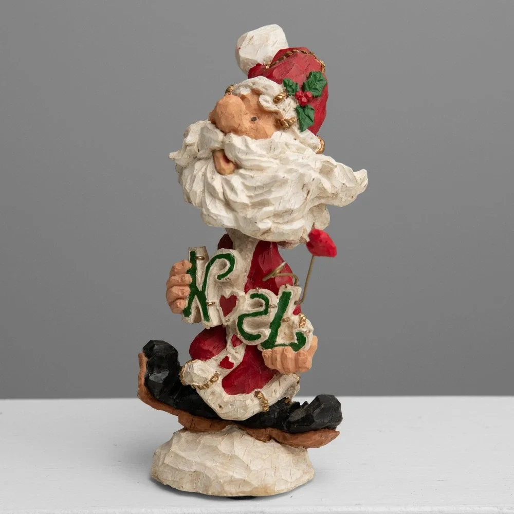 VTG David Frykman Wood Carved Santa Claus Bobble Head Folk Art Rustic Farmhouse